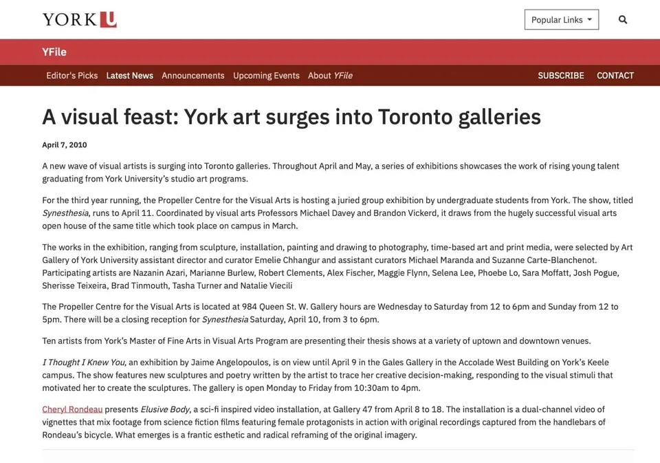 A visual feast - York art surges into Toronto galleries